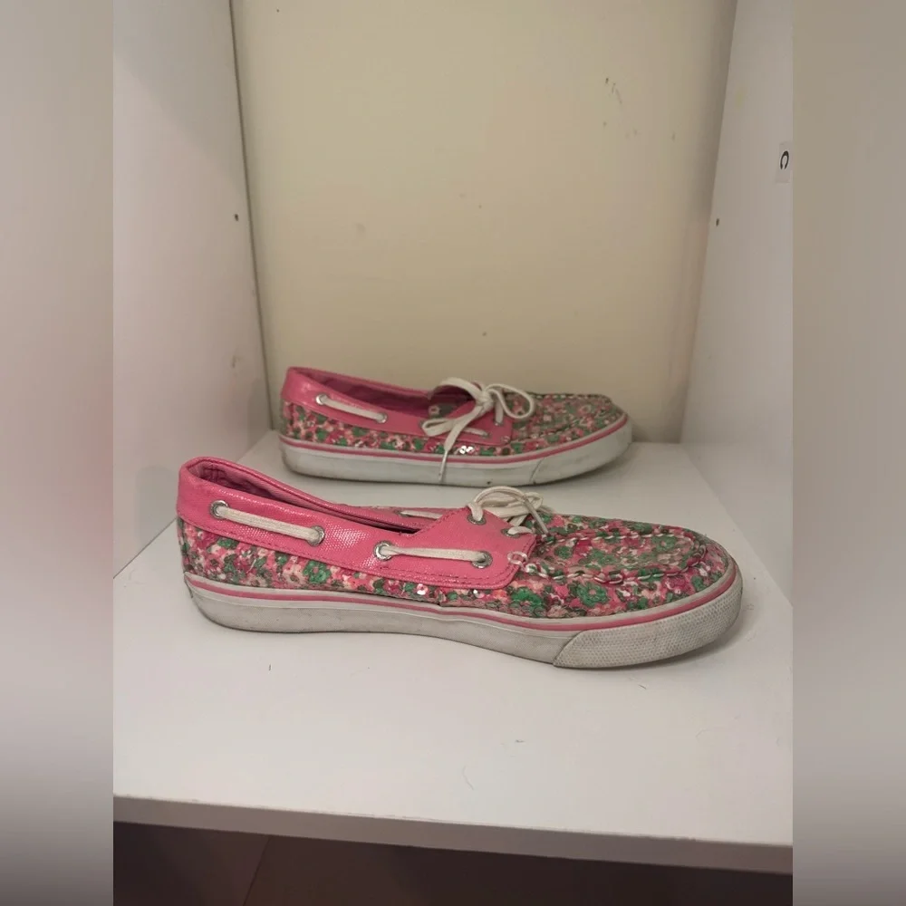 Sperry Shoes women’s size 7.5 Sequin Floral Pink Green
